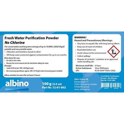 Eau à bord - NA - Poudre de purification d'eau douce - Sans chlore (100g pour 10000l)