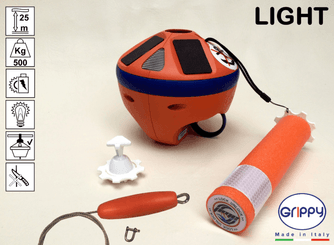 Mouillage - NA - GRIPPY LIGHT : Bouée pour ancre 25m de corde 500 kg avec éclairage de nuit automatique+ câble de protection inox et crochet pour balcon
