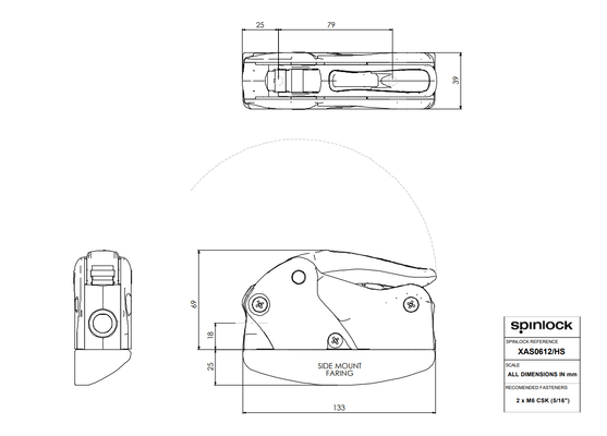 Accastillage et gréement - NA - Bloqueur XAS simple Ø6-12mm 575kg à montage latéral tribord