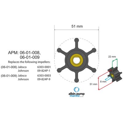 Moteur - NA - Turbine diamètre 51 - 8 , épaisseur 22 - Nitrile