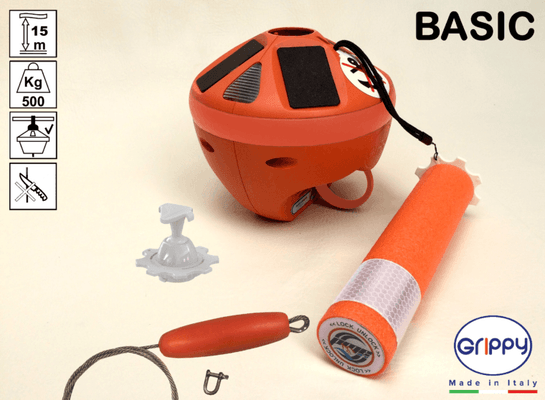 Mouillage - NA - GRIPPY BASIC : Bouée d'orin 15m de corde 500 kg + câble de protection inox et crochet pour balcon