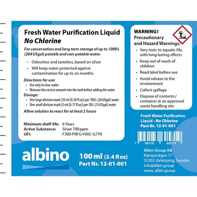Eau à bord - NA - Liquide de purification d'eau douce - Sans chlore (100ml pour 1000l)